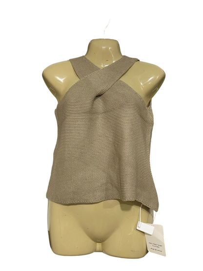 CUTE CUTE |S| BUST 16| A63| BEIGE CROSSOVER HALTER TEXTURED TECHNICAL UTILITY KNIT TOP