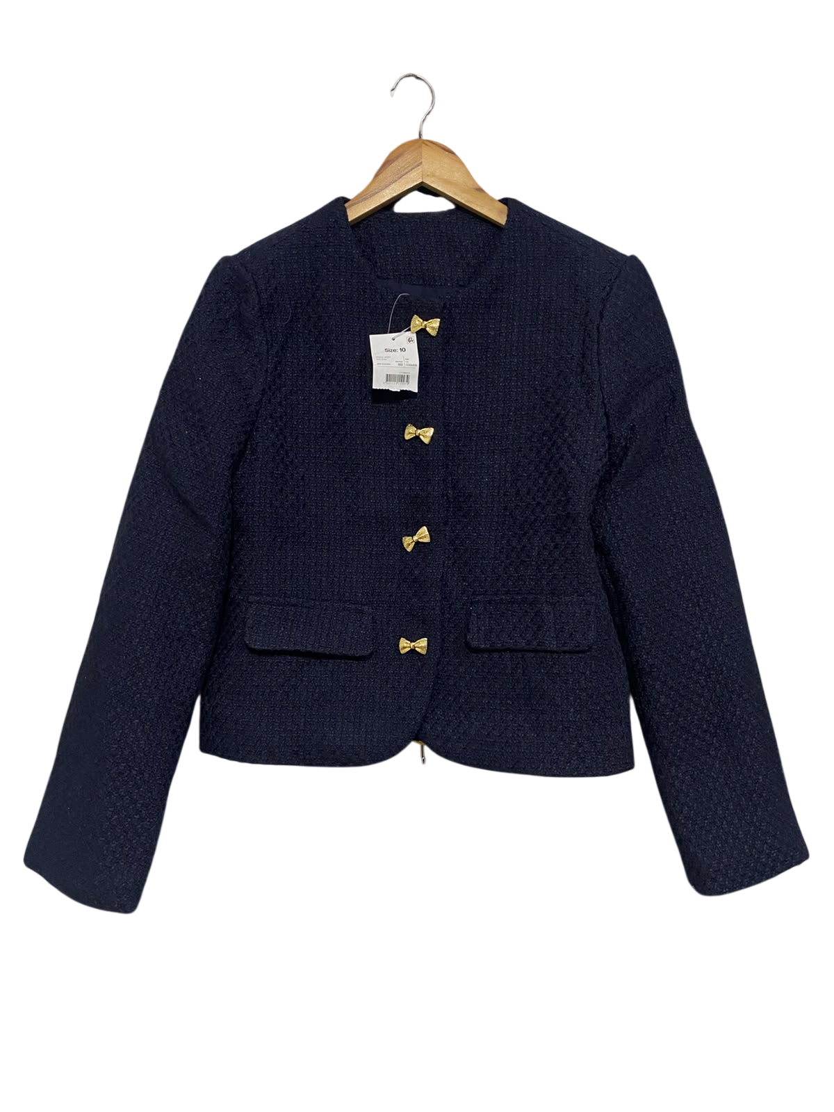 ANKO |M| BUST 20| A64| NAVY BLUE TWEED BOW-BUTTON TECHNICAL UTILITY JACKET