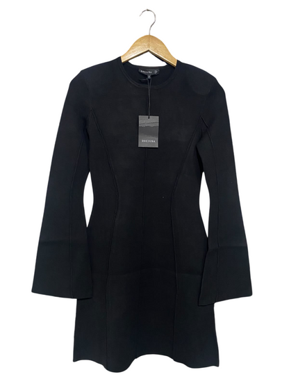 DECJUBA |S| BUST 15| A64| BLACK SEAMED FLARED-SLEEVE TECHNICAL UTILITY DRESS