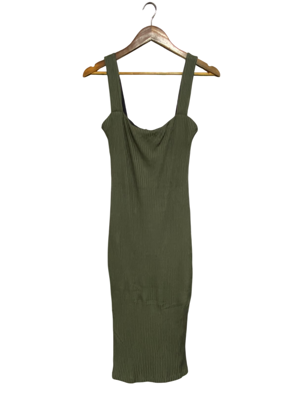 KOOKAI |S| BUST 14| A64| OLIVE GREEN RIBBED TANK-STYLE TECHNICAL UTILITY MIDI DRESS