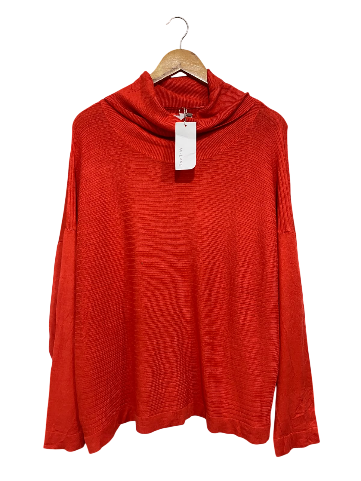 W LANE |XL| BUST 25| A64| RED COWL-NECK TECHNICAL UTILITY KNIT SWEATER
