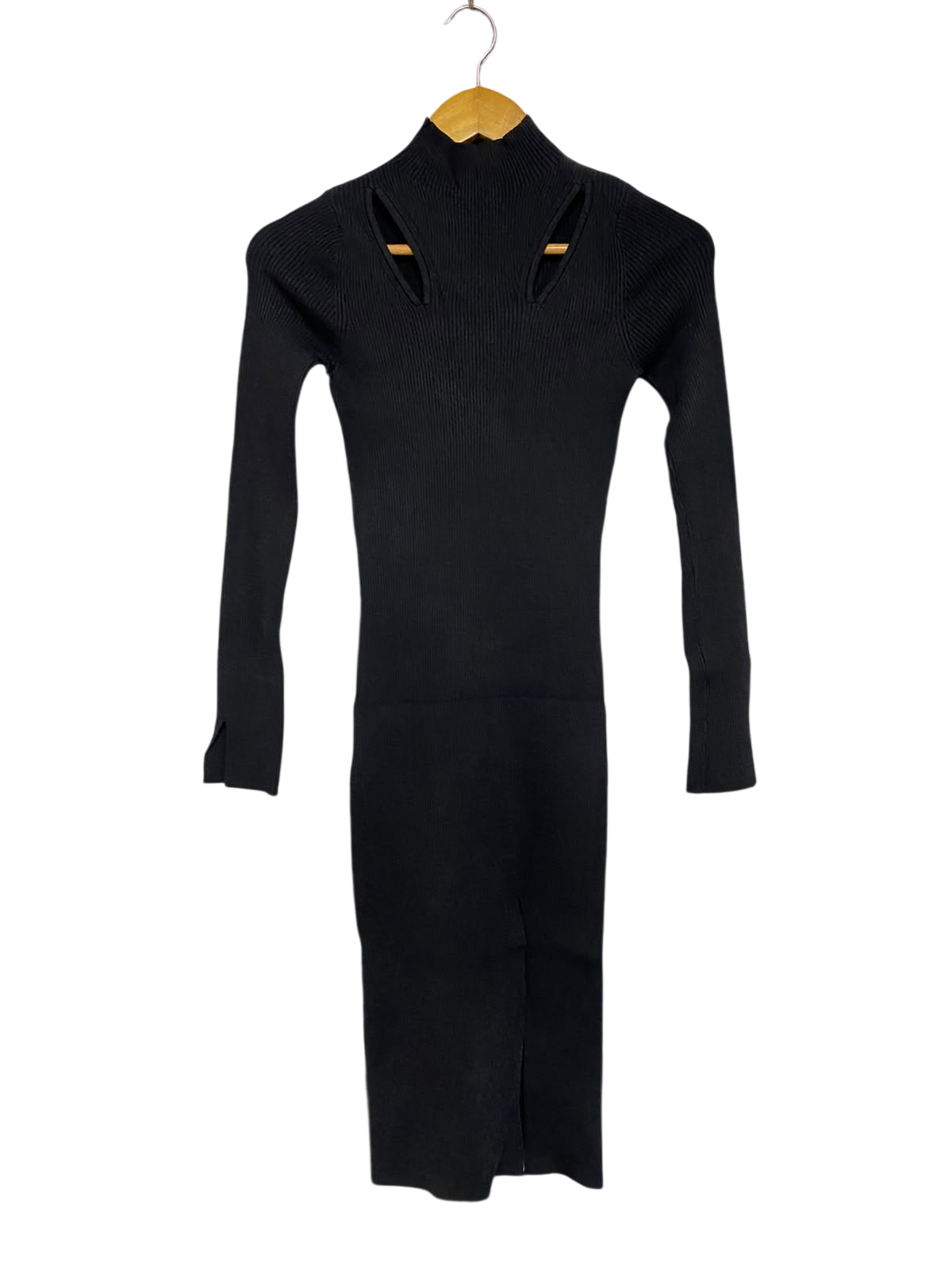 RIVER ISLAND |S| BUST 12|A64| BLACK MOCK-NECK SHOULDER-CUTOUT TECHNICAL UTILITY MIDI DRESS