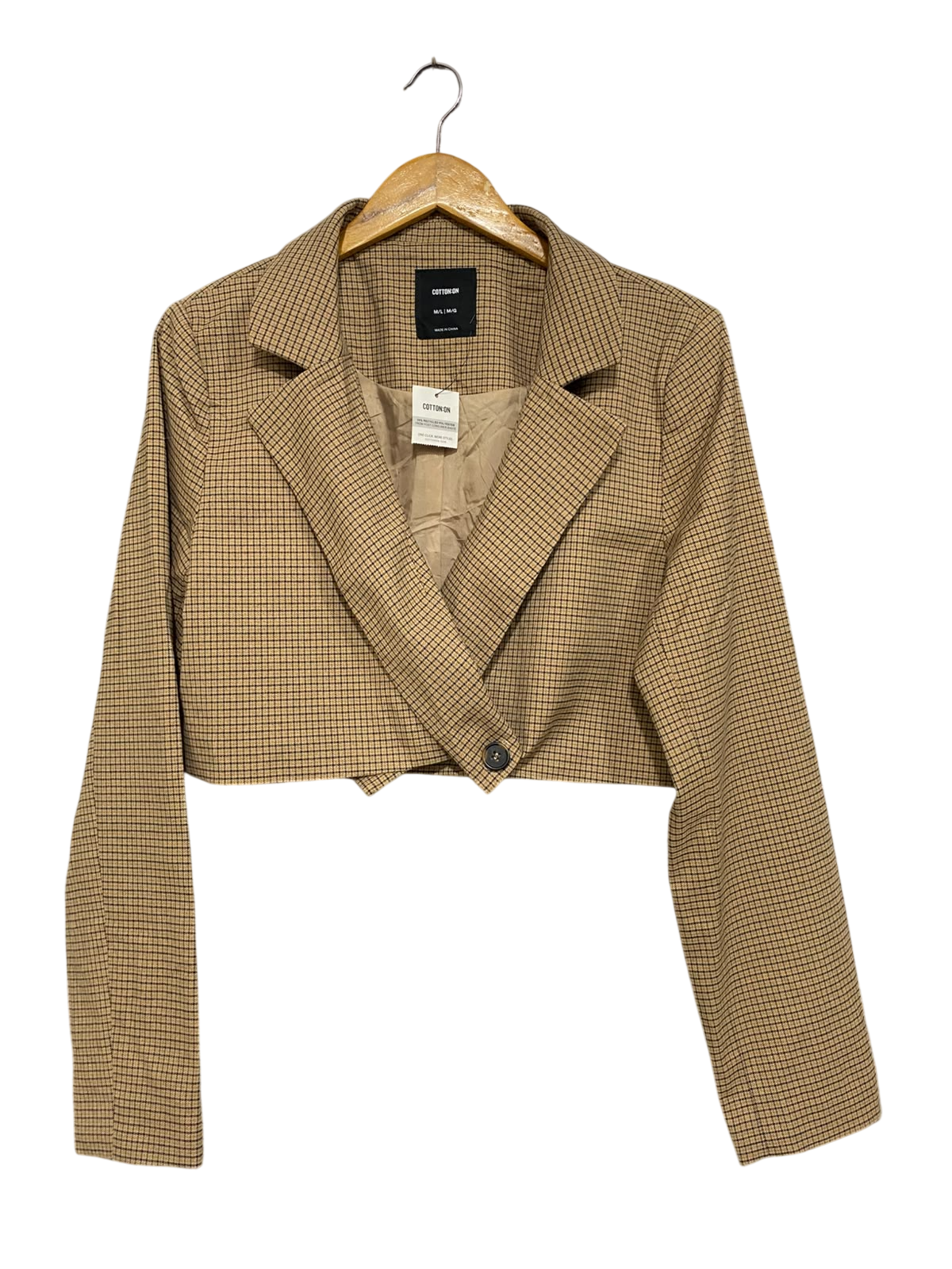 COTTON ON |M| BUST 21| A64| BROWN PLAID CROPPED TECHNICAL UTILITY BLAZER