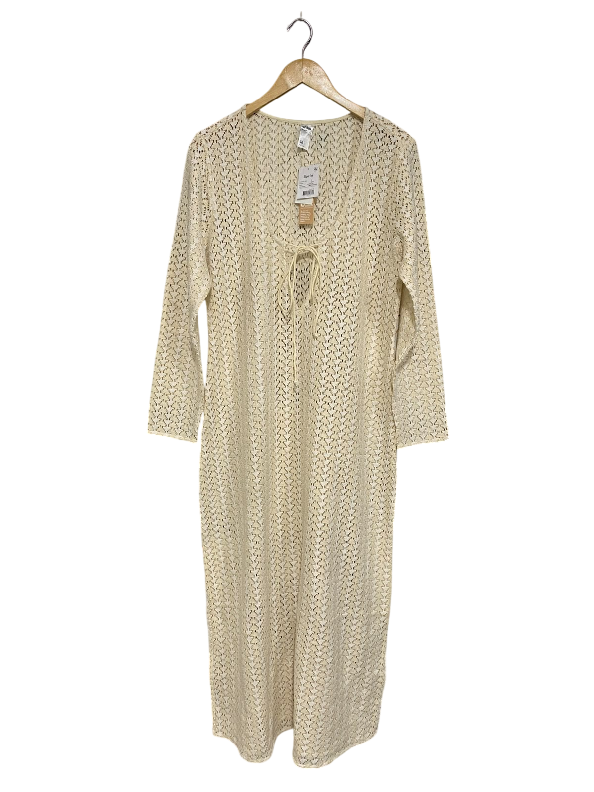 ANKO |L| BUST 20| A64| CREAM OPEN-KNIT TIE-FRONT TECHNICAL UTILITY MIDI DRESS