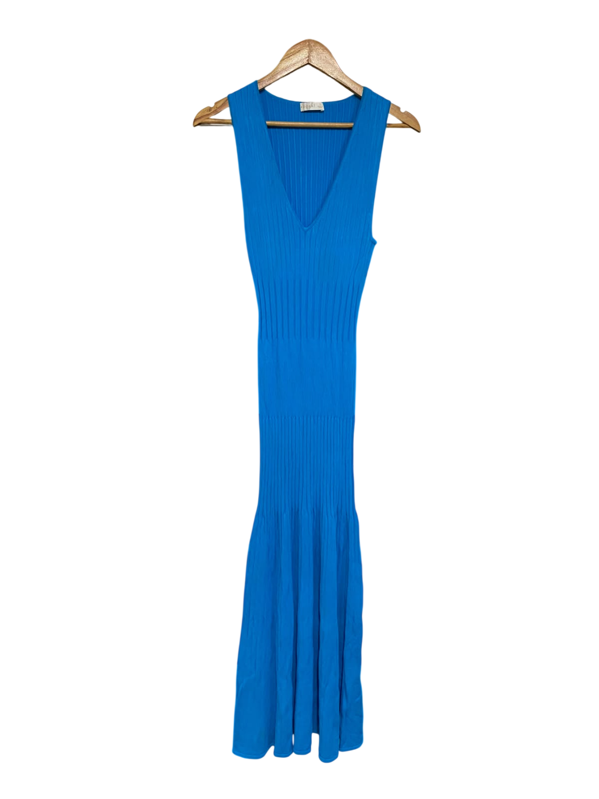 KOOKAI |S| BUST 21| A64| BLUE RIBBED V-NECK SLEEVELESS TECHNICAL UTILITY MIDI DRESS