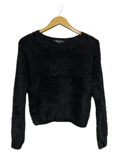 LUVCLOT |S| BUST 18| A64| BLACK FUZZY FLUFFY TEXTURED TECHNICAL UTILITY KNIT SWEATER