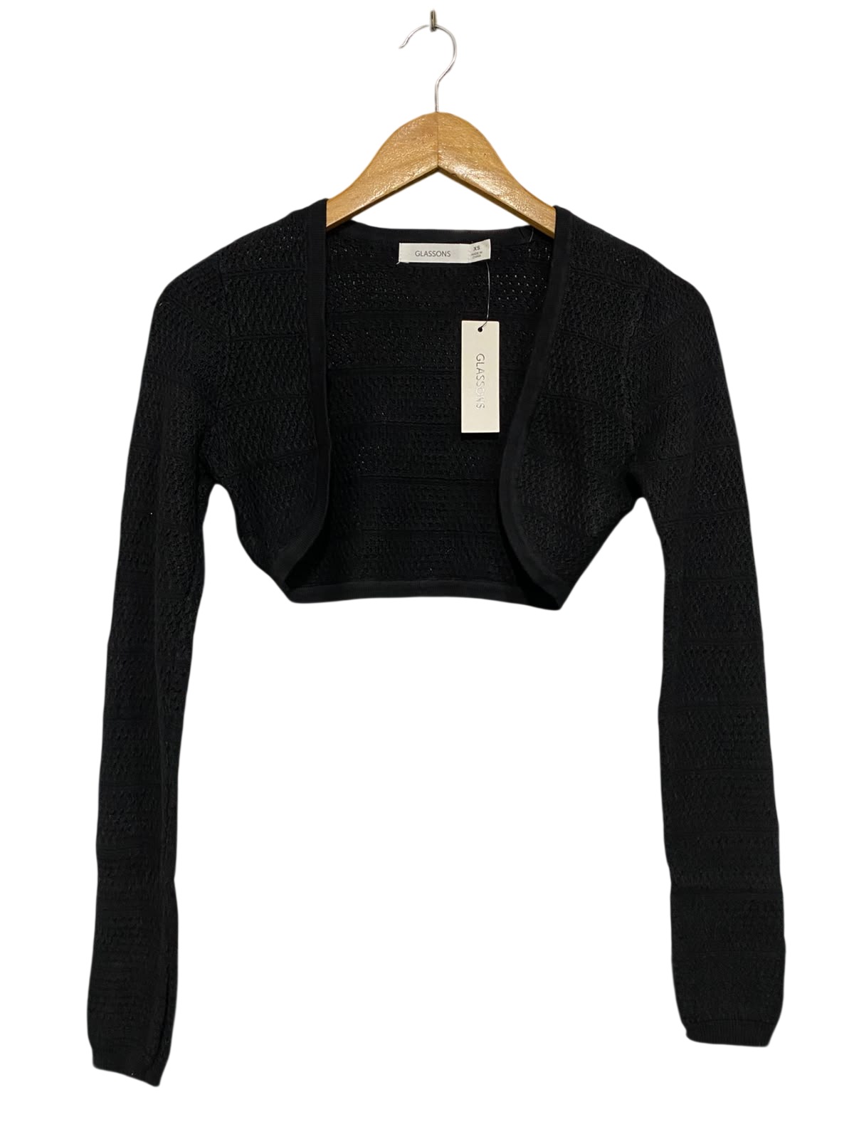 GLASSONS |XS| BUST 15| A64| BLACK TEXTURED TECHNICAL UTILITY BOLERO SHRLUG