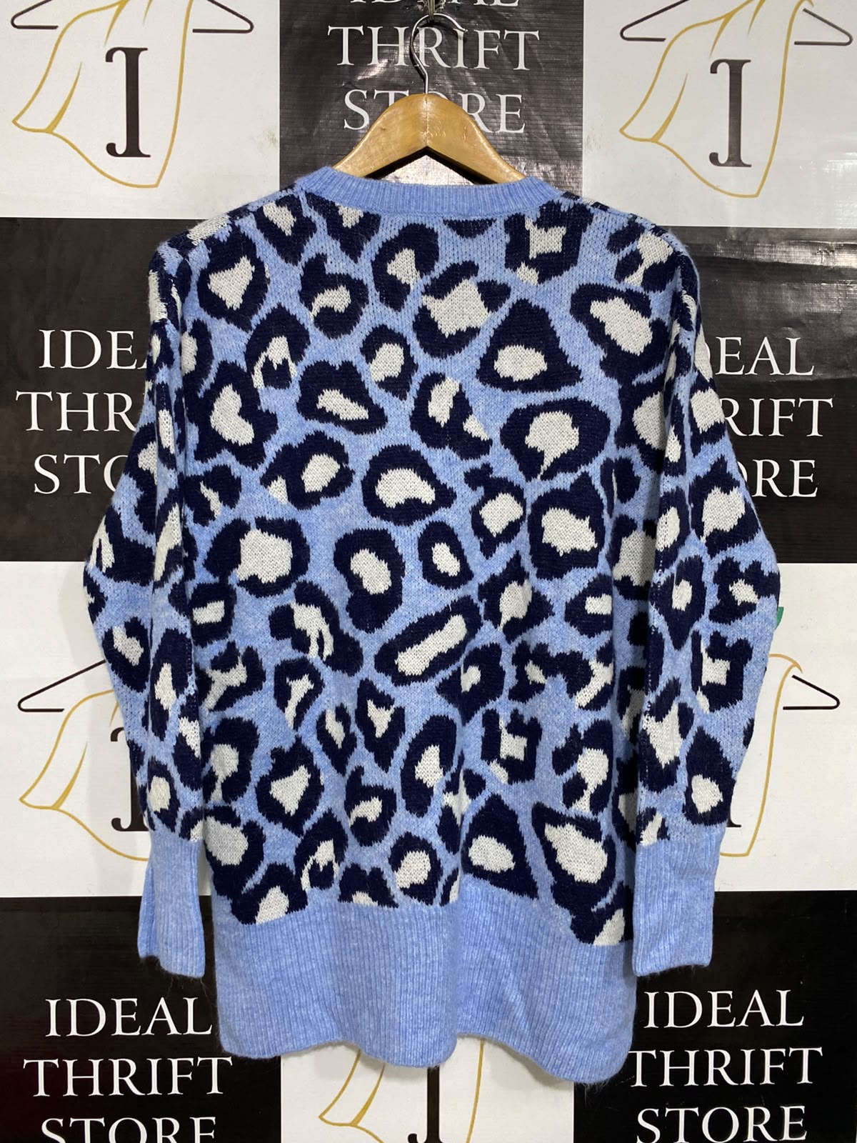 SUZANNEGRAE |S| BUST 21| A64| GRAE BLUE LEOPARD-PRINT TECHNICAL UTILITY KNIT SWEATER