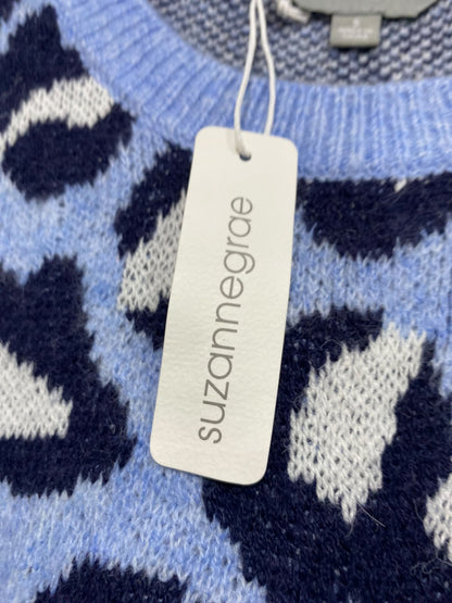 SUZANNEGRAE |S| BUST 21| A64| GRAE BLUE LEOPARD-PRINT TECHNICAL UTILITY KNIT SWEATER