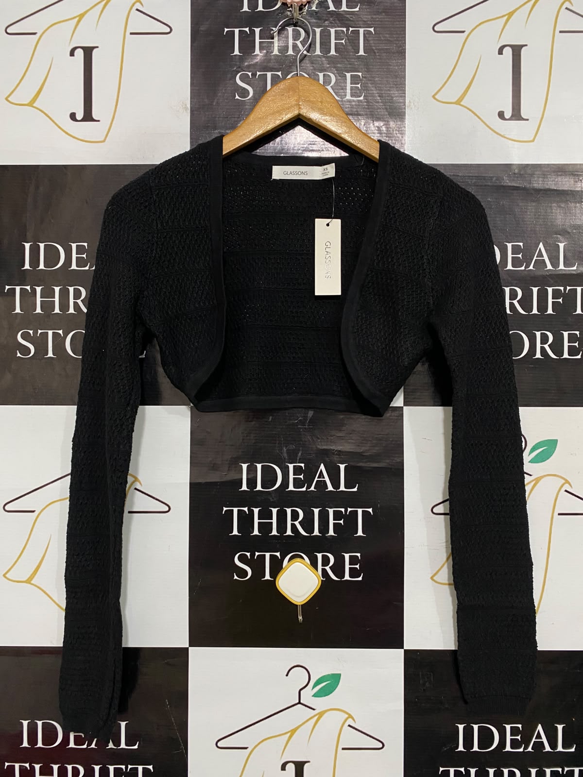GLASSONS |XS| BUST 15| A64| BLACK TEXTURED TECHNICAL UTILITY BOLERO SHRLUG