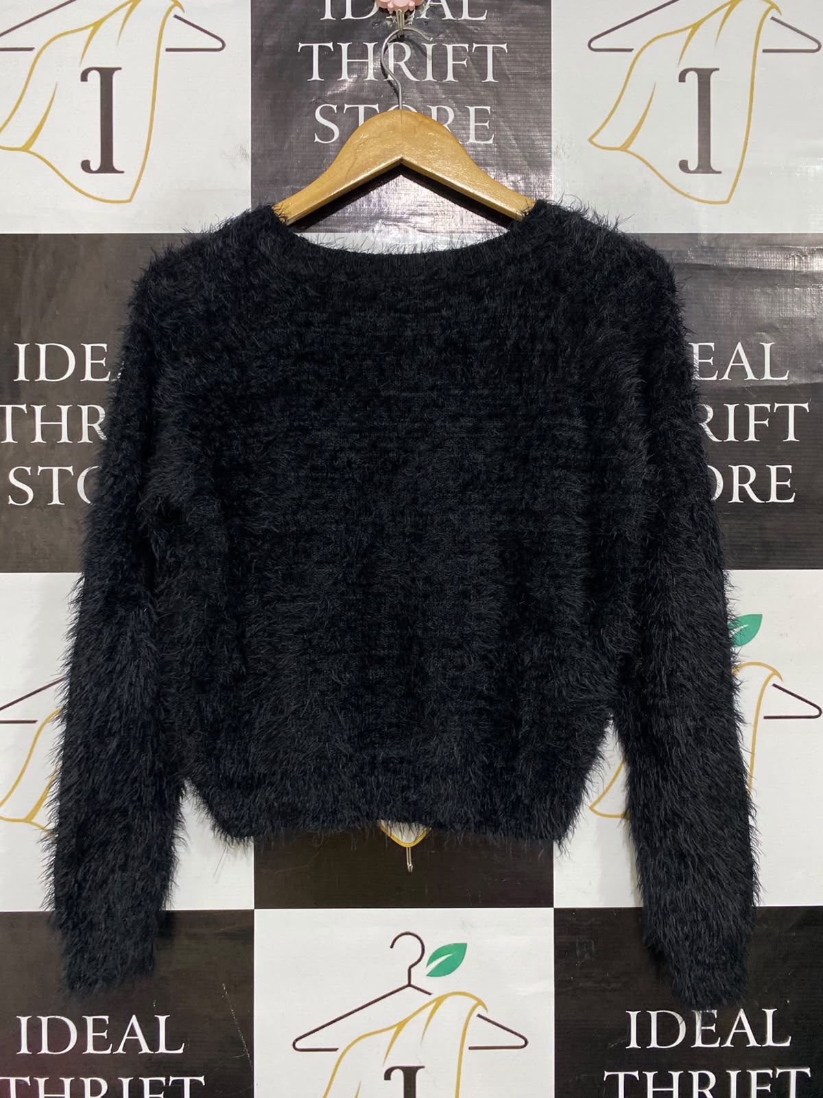 LUVCLOT |S| BUST 18| A64| BLACK FUZZY FLUFFY TEXTURED TECHNICAL UTILITY KNIT SWEATER