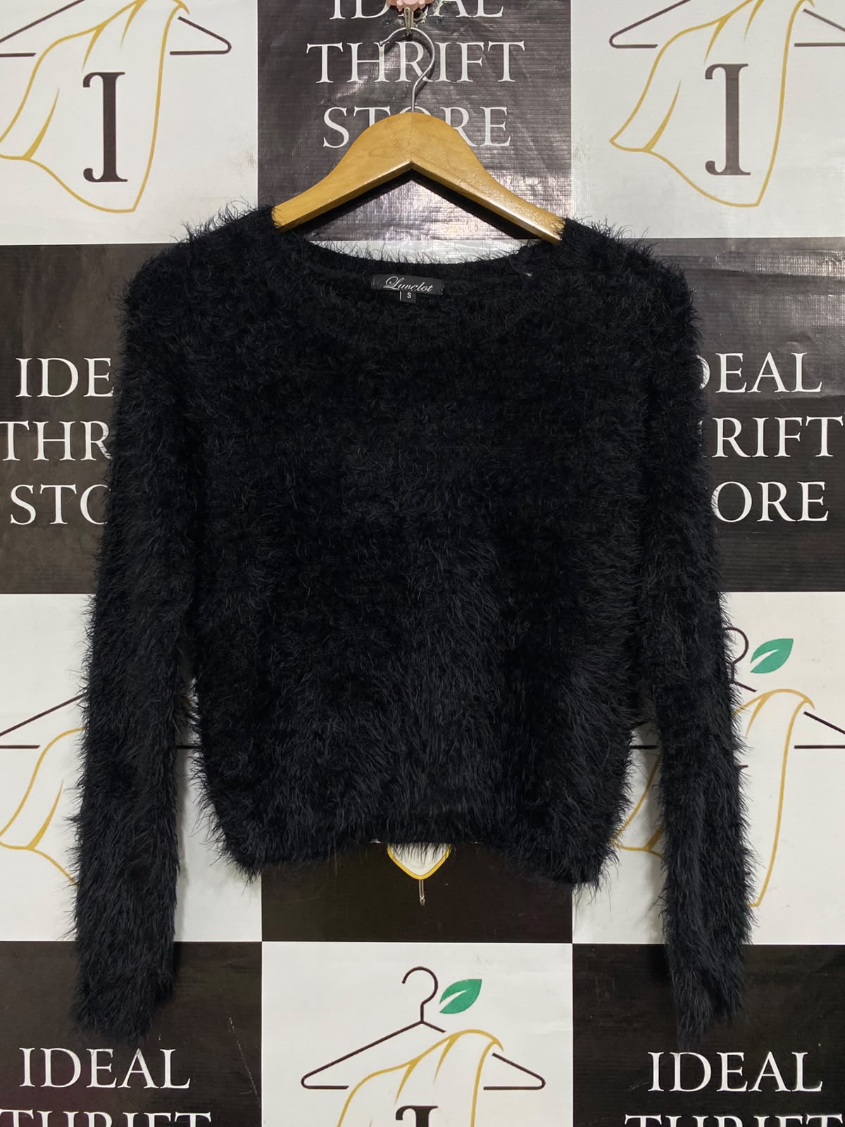 LUVCLOT |S| BUST 18| A64| BLACK FUZZY FLUFFY TEXTURED TECHNICAL UTILITY KNIT SWEATER