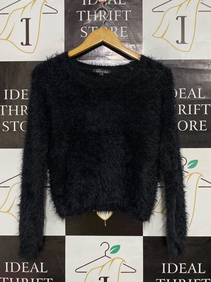 LUVCLOT |S| BUST 18| A64| BLACK FUZZY FLUFFY TEXTURED TECHNICAL UTILITY KNIT SWEATER