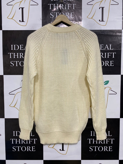 WOOL VERS |S| BUST 19| A64| CREAM RIBBED-KNIT TECHNICAL UTILITY CREWNECK SWEATER