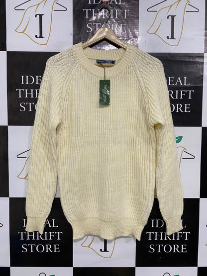 WOOL VERS |S| BUST 19| A64| CREAM RIBBED-KNIT TECHNICAL UTILITY CREWNECK SWEATER