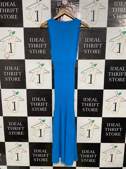 KOOKAI |S| BUST 21| A64| BLUE RIBBED V-NECK SLEEVELESS TECHNICAL UTILITY MIDI DRESS