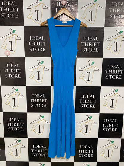 KOOKAI |S| BUST 21| A64| BLUE RIBBED V-NECK SLEEVELESS TECHNICAL UTILITY MIDI DRESS