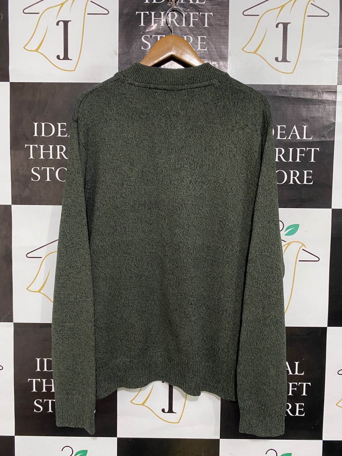 RIVERS |L| BUST 23| A64| DARK GREEN HENLEY-NECK TEXTURED TECHNICAL UTILITY KNIT SWEATER