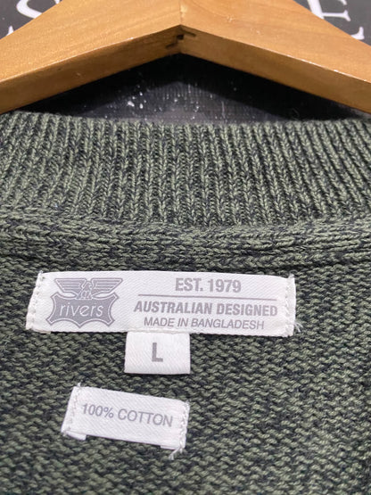 RIVERS |L| BUST 23| A64| DARK GREEN HENLEY-NECK TEXTURED TECHNICAL UTILITY KNIT SWEATER
