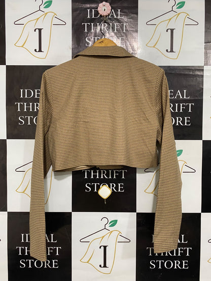 COTTON ON |M| BUST 21| A64| BROWN PLAID CROPPED TECHNICAL UTILITY BLAZER