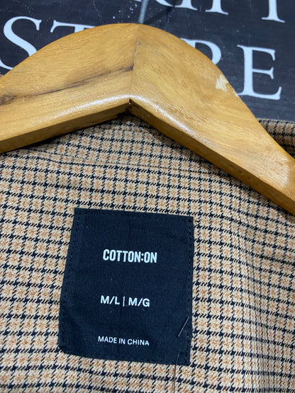 COTTON ON |M| BUST 21| A64| BROWN PLAID CROPPED TECHNICAL UTILITY BLAZER