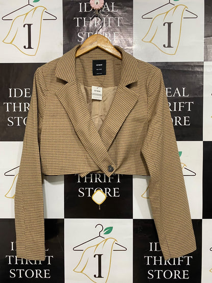 COTTON ON |M| BUST 21| A64| BROWN PLAID CROPPED TECHNICAL UTILITY BLAZER