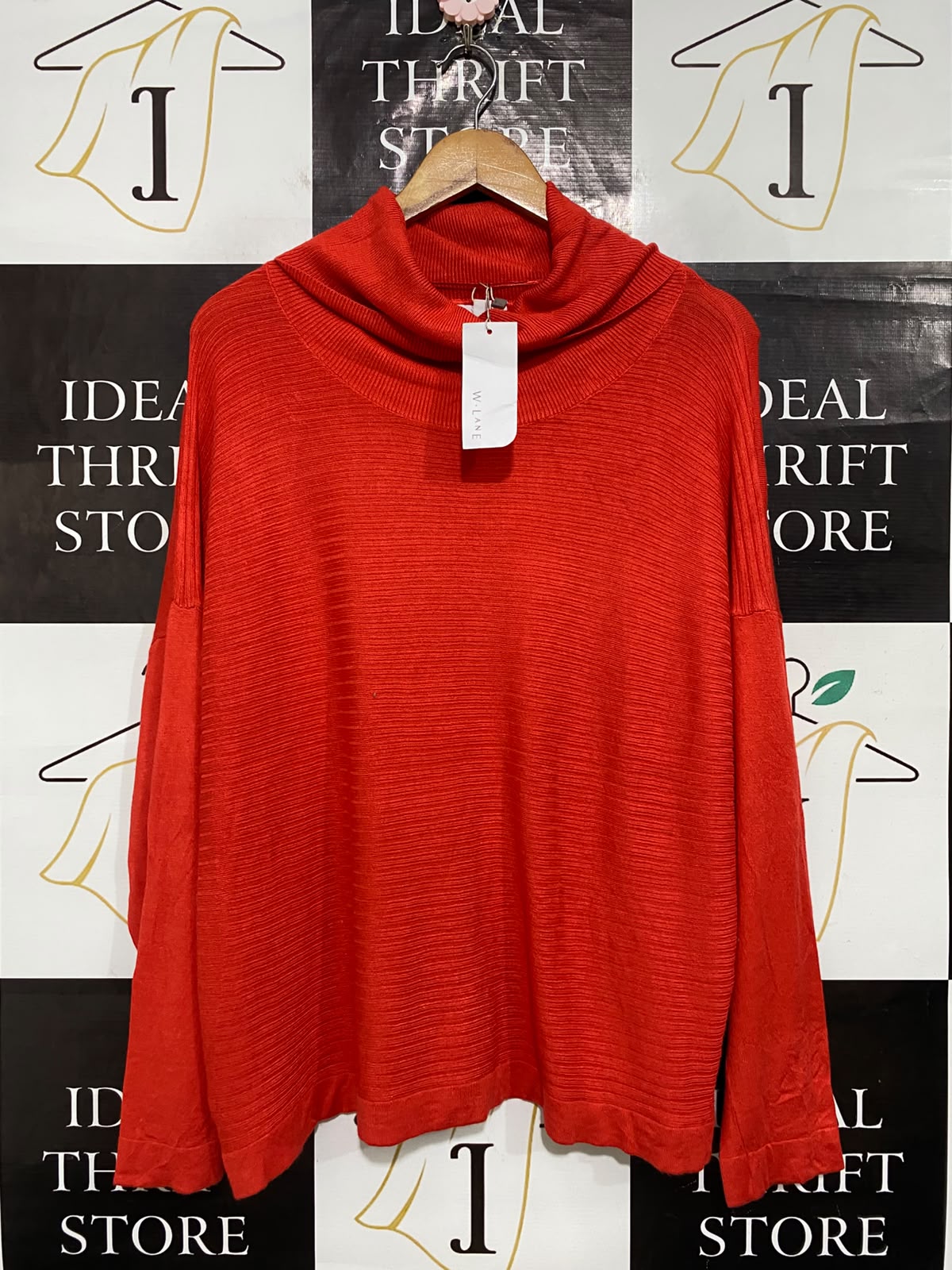 W LANE |XL| BUST 25| A64| RED COWL-NECK TECHNICAL UTILITY KNIT SWEATER