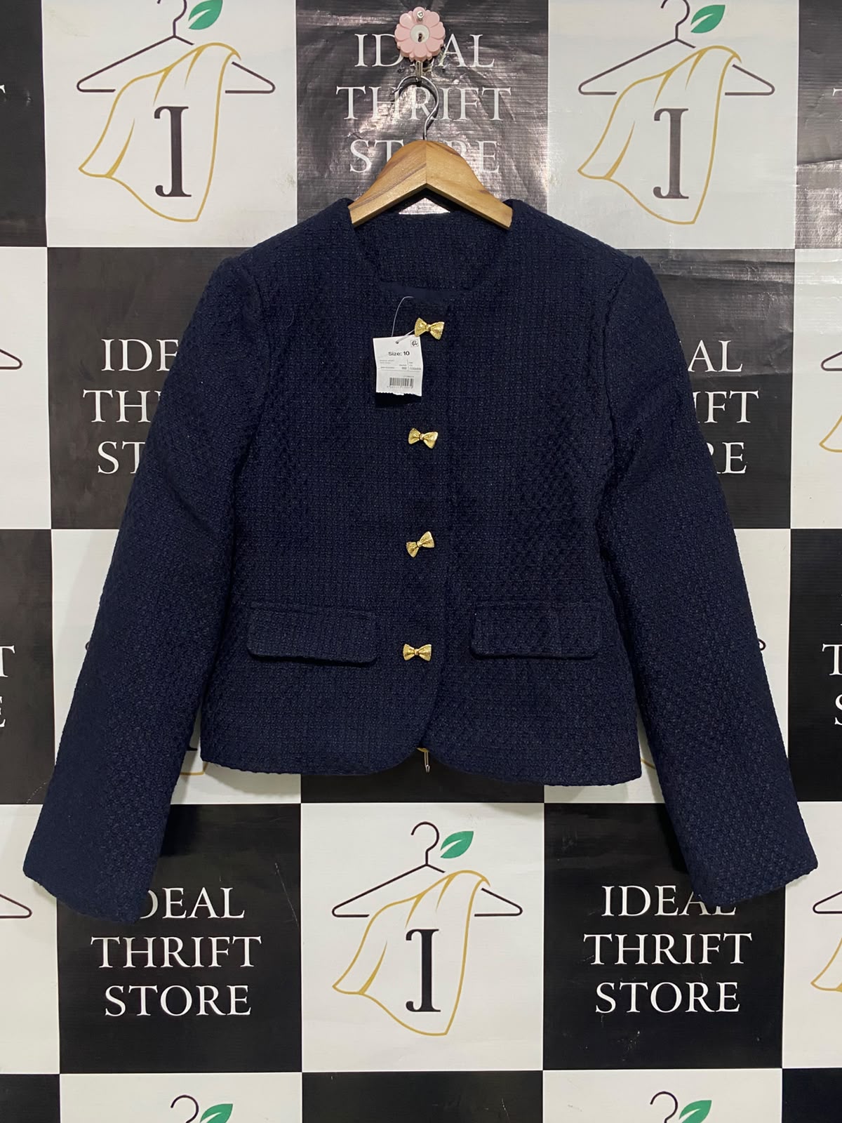 ANKO |M| BUST 20| A64| NAVY BLUE TWEED BOW-BUTTON TECHNICAL UTILITY JACKET