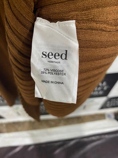 SEED |S| BUST 16| A64| BROWN RIBBED MOCK-NECK LONG-SLEEVE TECHNICAL UTILITY MIDI DRESS
