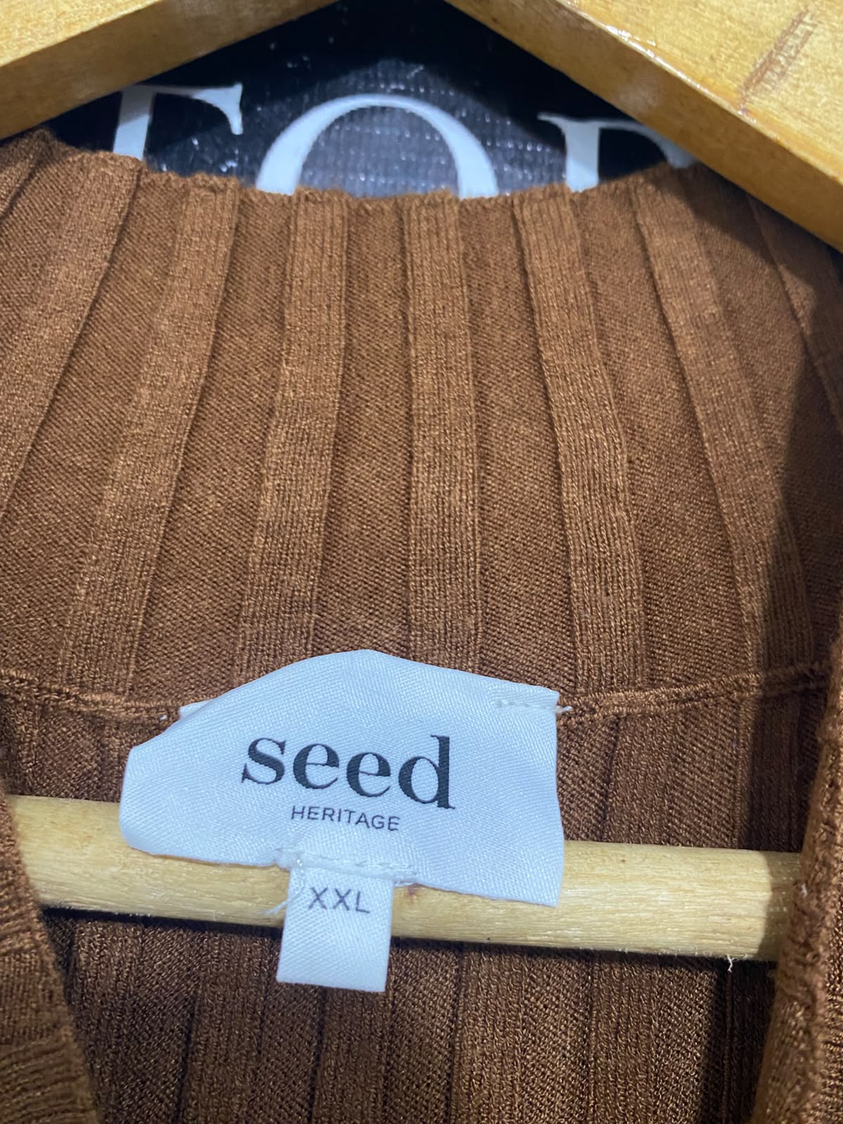 SEED |S| BUST 16| A64| BROWN RIBBED MOCK-NECK LONG-SLEEVE TECHNICAL UTILITY MIDI DRESS