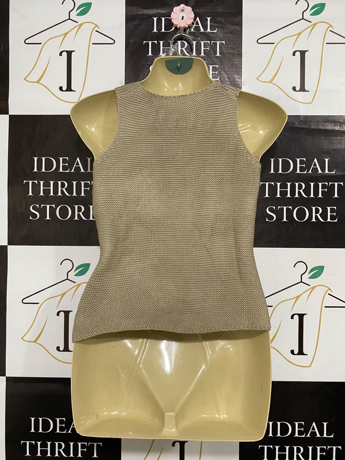 CUTE CUTE |S| BUST 16| A63| BEIGE CROSSOVER HALTER TEXTURED TECHNICAL UTILITY KNIT TOP