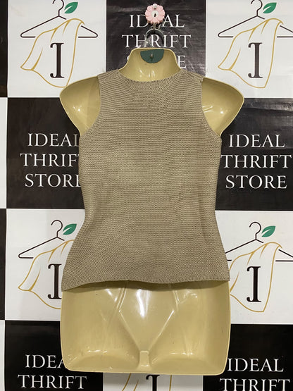 CUTE CUTE |S| BUST 16| A63| BEIGE CROSSOVER HALTER TEXTURED TECHNICAL UTILITY KNIT TOP