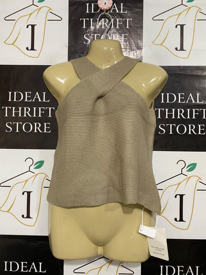 CUTE CUTE |S| BUST 16| A63| BEIGE CROSSOVER HALTER TEXTURED TECHNICAL UTILITY KNIT TOP