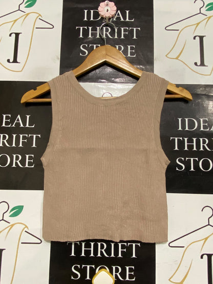 VALLEY GIRL |XS| BUST 13| A63| BEIGE RIBBED BUTTON-FRONT TECHNICAL UTILITY CROP TOP