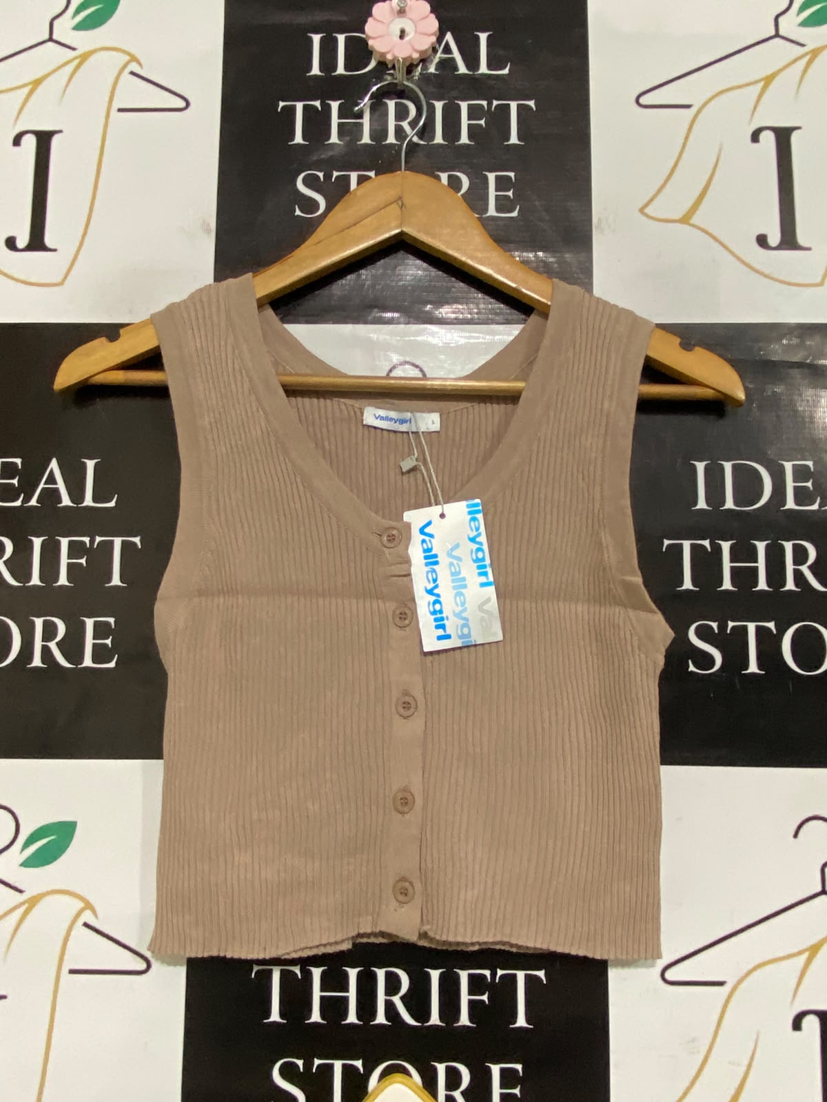 VALLEY GIRL |XS| BUST 13| A63| BEIGE RIBBED BUTTON-FRONT TECHNICAL UTILITY CROP TOP