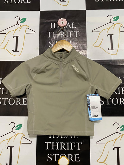 2XU |XS| BUST 15| A63| OLIVE GREEN HALF-ZIP TECHNICAL UTILITY CROP TEE