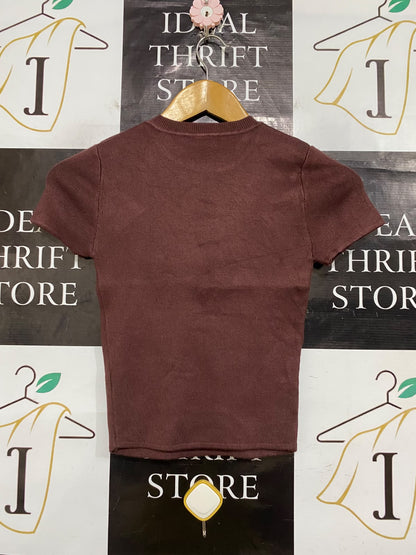 ANKO |S| BUST 12| A63| BURGUNDY RIBBED SHORT-SLEEVE TECHNICAL UTILITY TEE