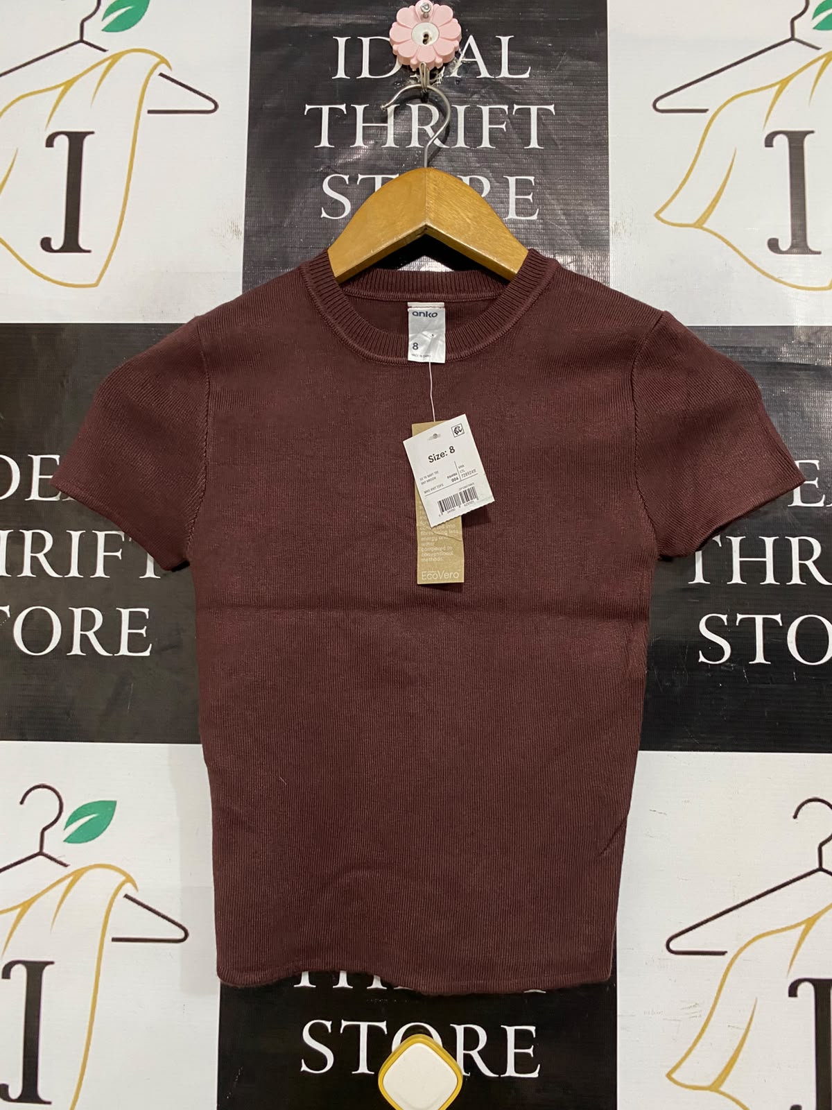 ANKO |S| BUST 12| A63| BURGUNDY RIBBED SHORT-SLEEVE TECHNICAL UTILITY TEE