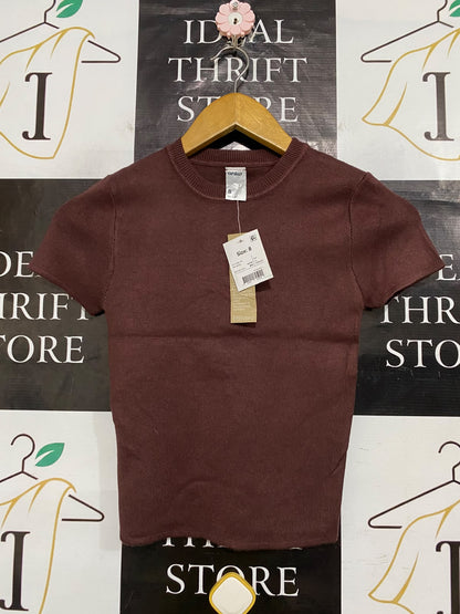 ANKO |S| BUST 12| A63| BURGUNDY RIBBED SHORT-SLEEVE TECHNICAL UTILITY TEE