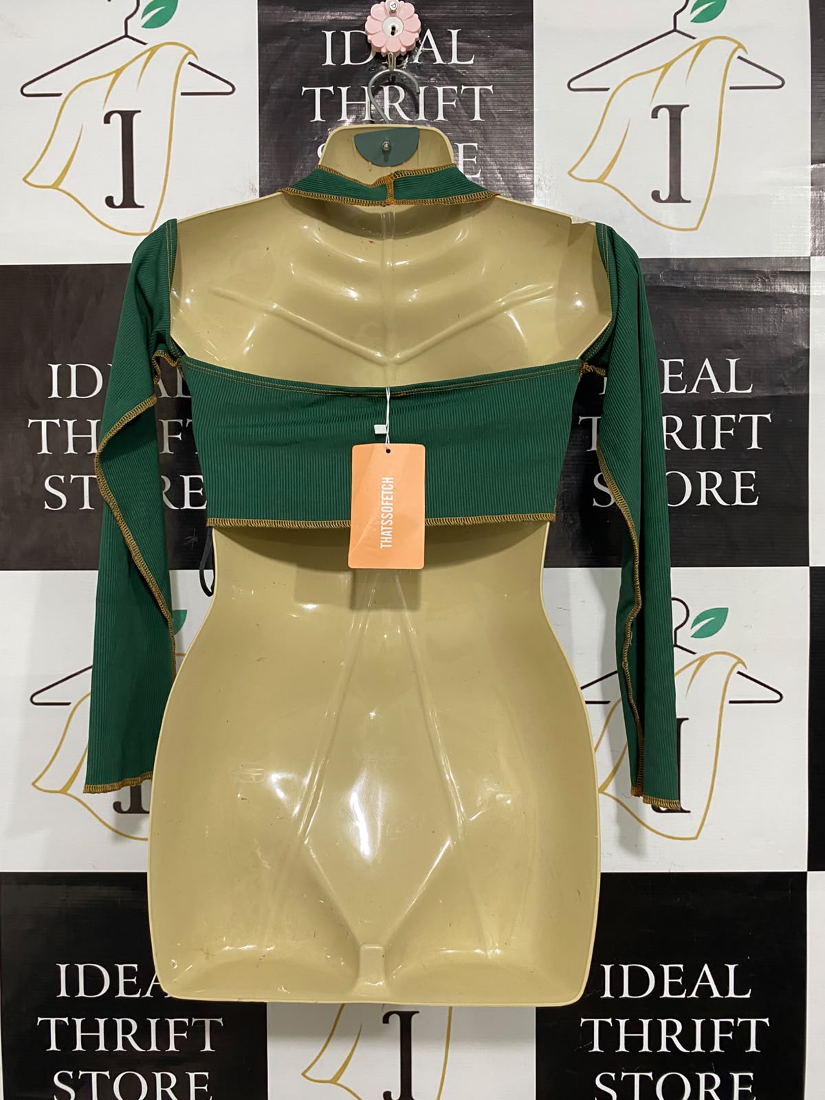 THATSSOFETCH |M| BUST 15| A63| EMERALD GREEN EXAGGERATED-SEAM TECHNICAL UTILITY CROP TOP
