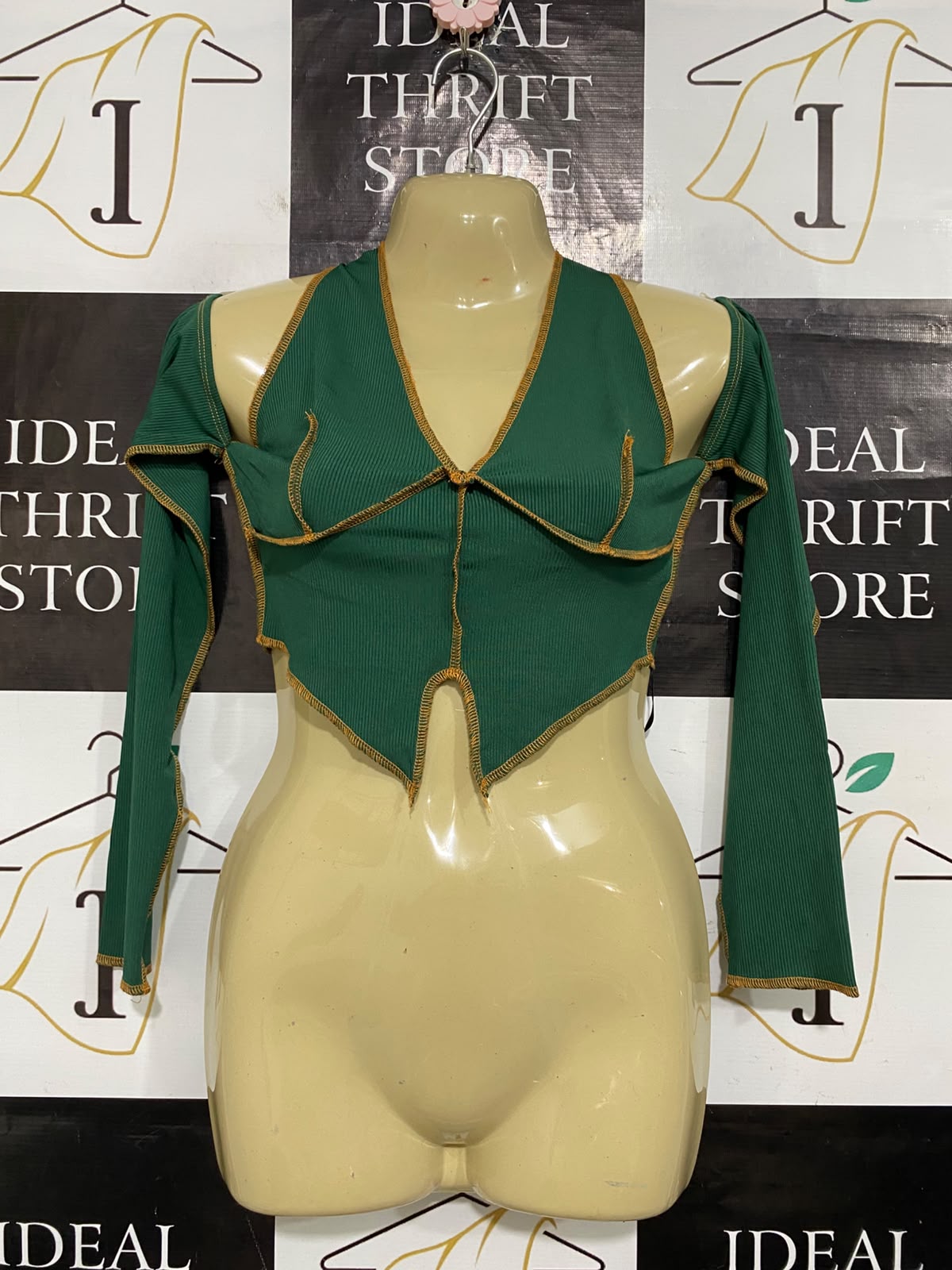 THATSSOFETCH |M| BUST 15| A63| EMERALD GREEN EXAGGERATED-SEAM TECHNICAL UTILITY CROP TOP