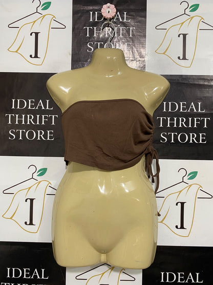 PRINCESS POLLLY |S| BUST 15| A63| BROWN SIDE-RUCHED STRAPLESS TECHNICAL UTILITY TUBE TOP