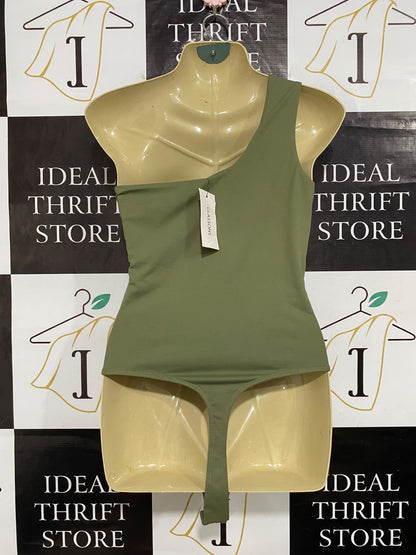GLASSONS |M| BUST 15| A63| OLIVE GREEN ASYMMETRIC CUTOUT TECHNICAL UTILITY BODYSUIT