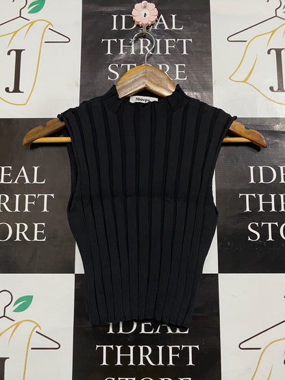 SHOWPO |S| BUST 12| A63| BLACK RIBBED MOCK-NECK TECHNICAL UTILITY CROP TOP