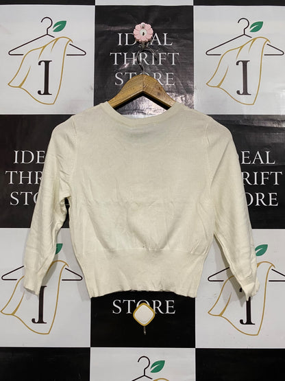 REVIEW |M| BUST 16| A63| CREAM KNIT BUTTON-FRONT TECHNICAL UTILITY CARDIGAN
