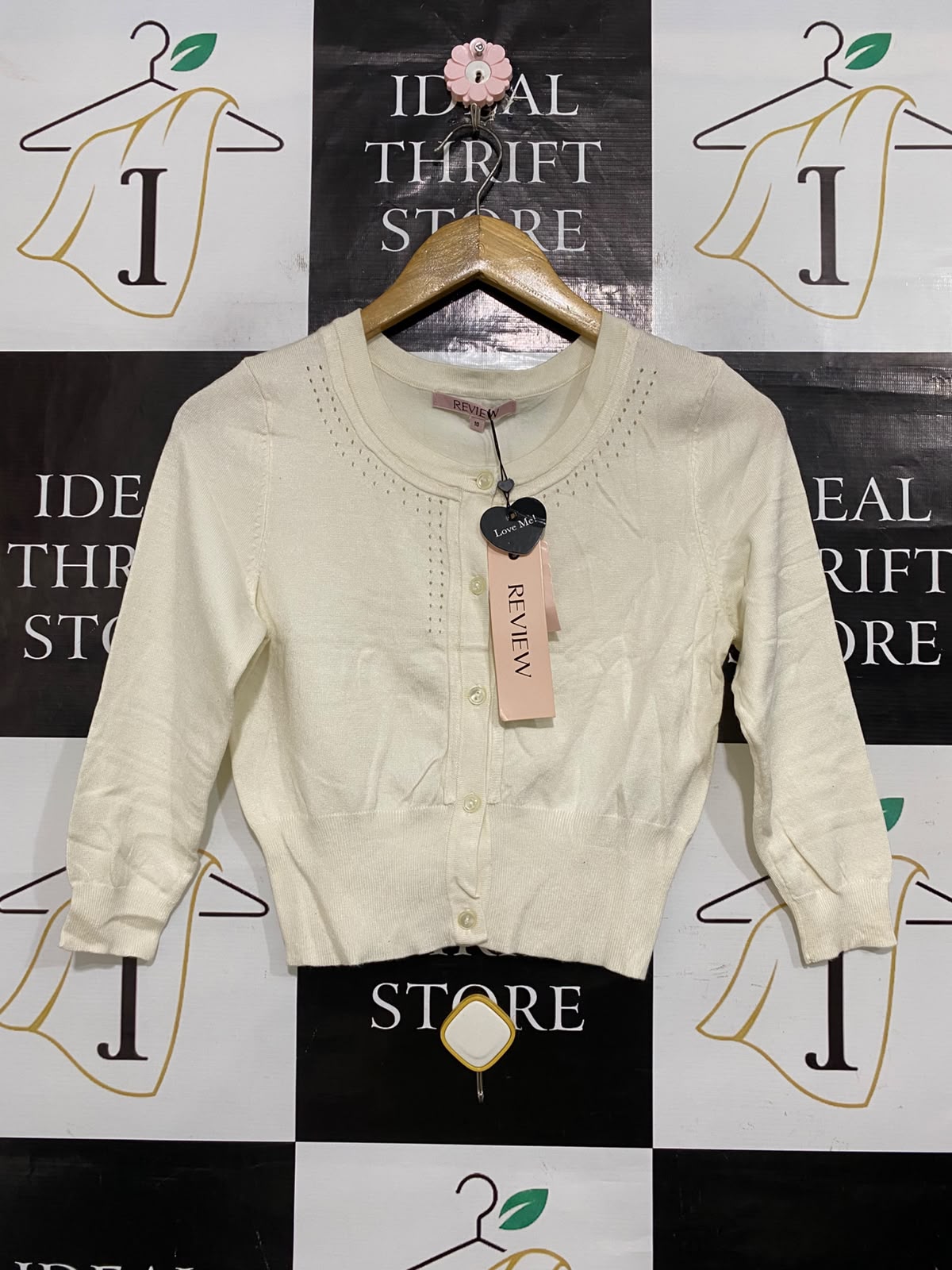 REVIEW |M| BUST 16| A63| CREAM KNIT BUTTON-FRONT TECHNICAL UTILITY CARDIGAN