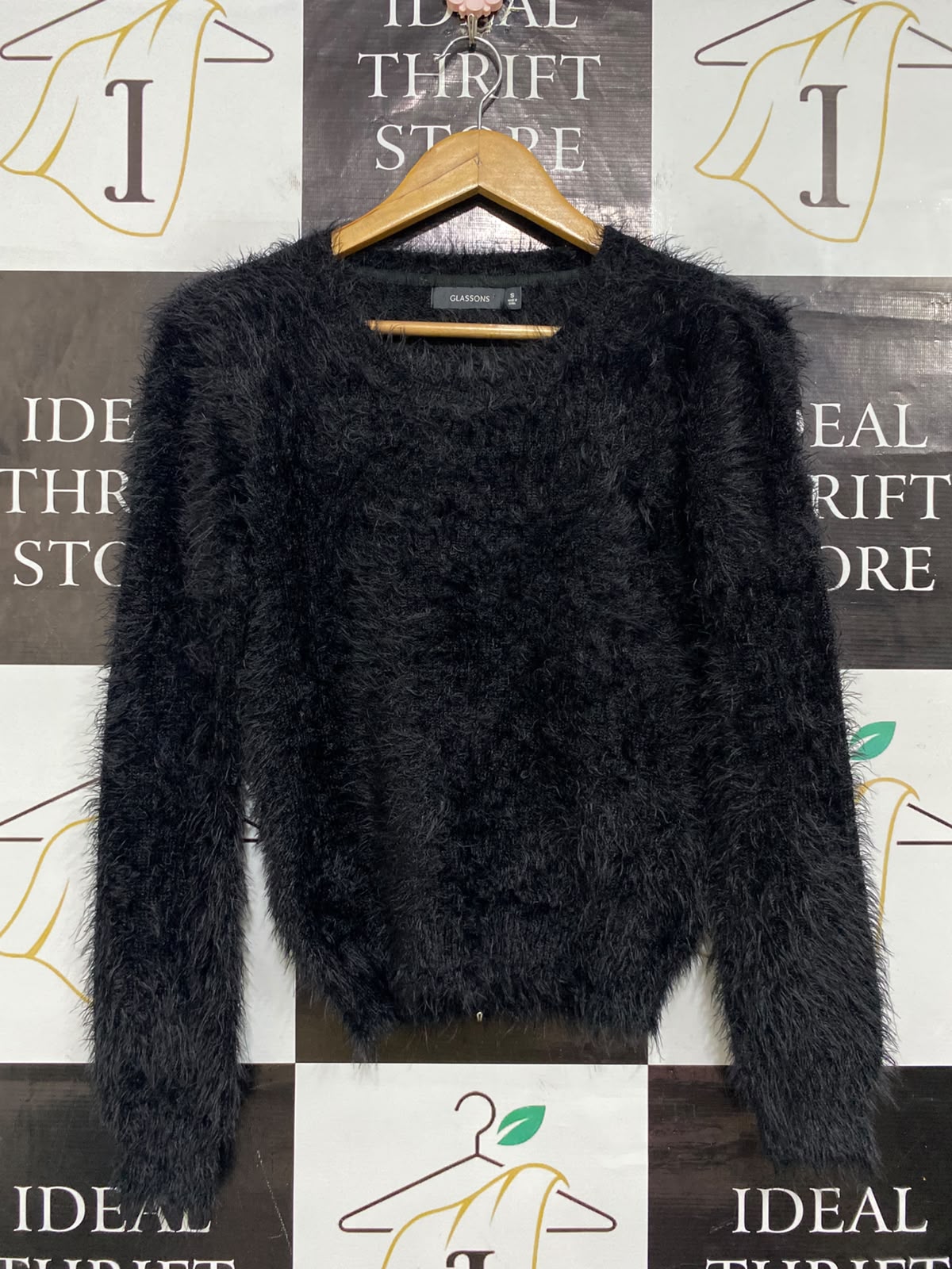 GLASSONS |S| BUST 17| A63| BLACK FUZZY TEXTURED TECHNICAL UTILITY SWEATER