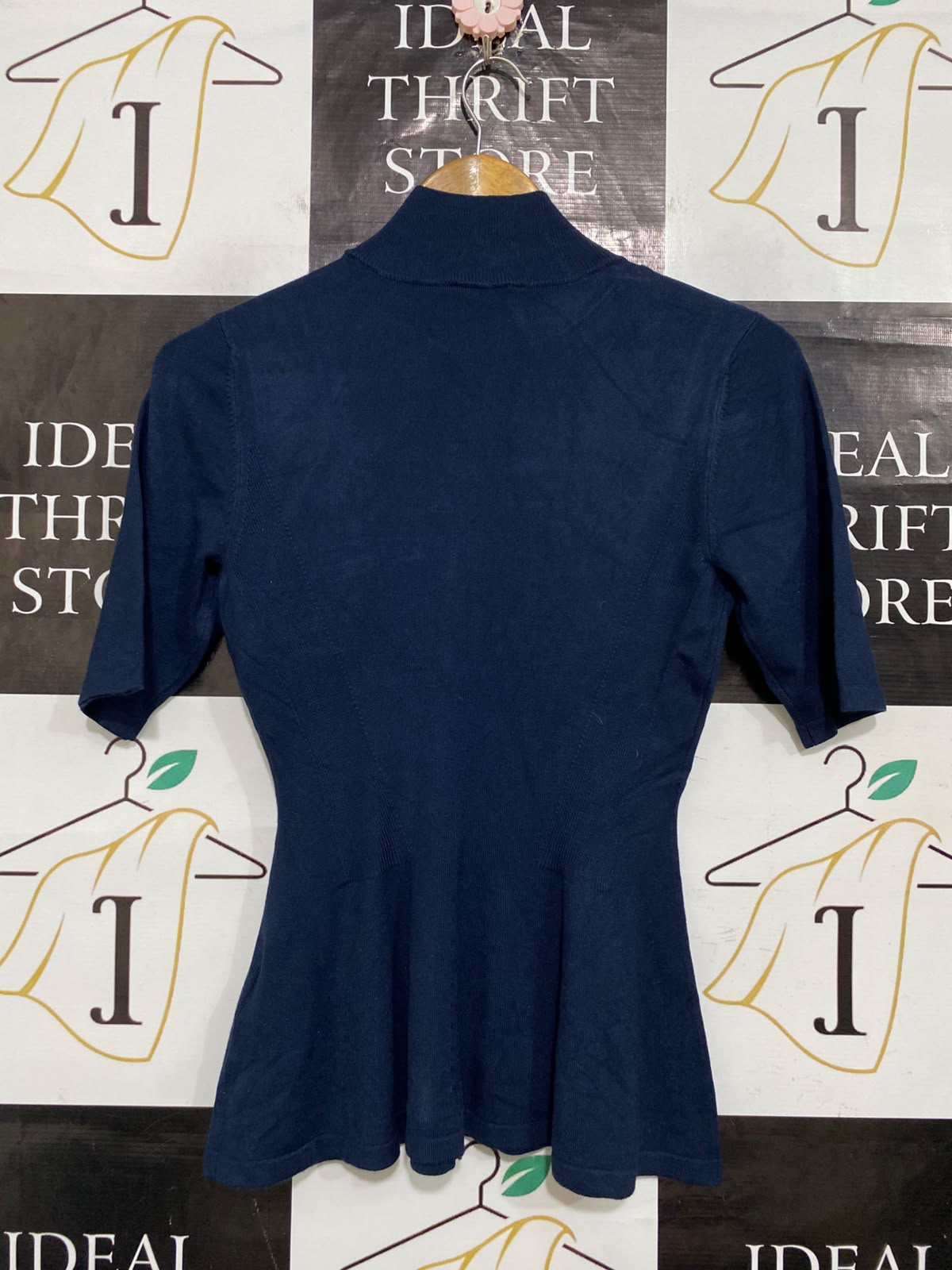 PORTMANS |S| BUST 15| A63| NAVY MOCK-NECK PEPLUM-HEM TECHNICAL UTILITY TEE