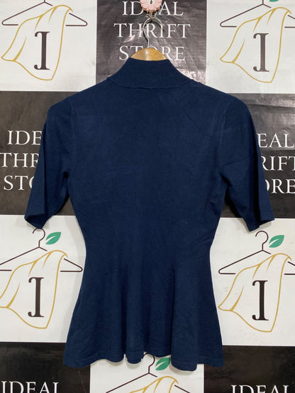 PORTMANS |S| BUST 15| A63| NAVY MOCK-NECK PEPLUM-HEM TECHNICAL UTILITY TEE