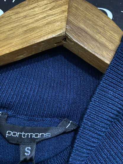 PORTMANS |S| BUST 15| A63| NAVY MOCK-NECK PEPLUM-HEM TECHNICAL UTILITY TEE